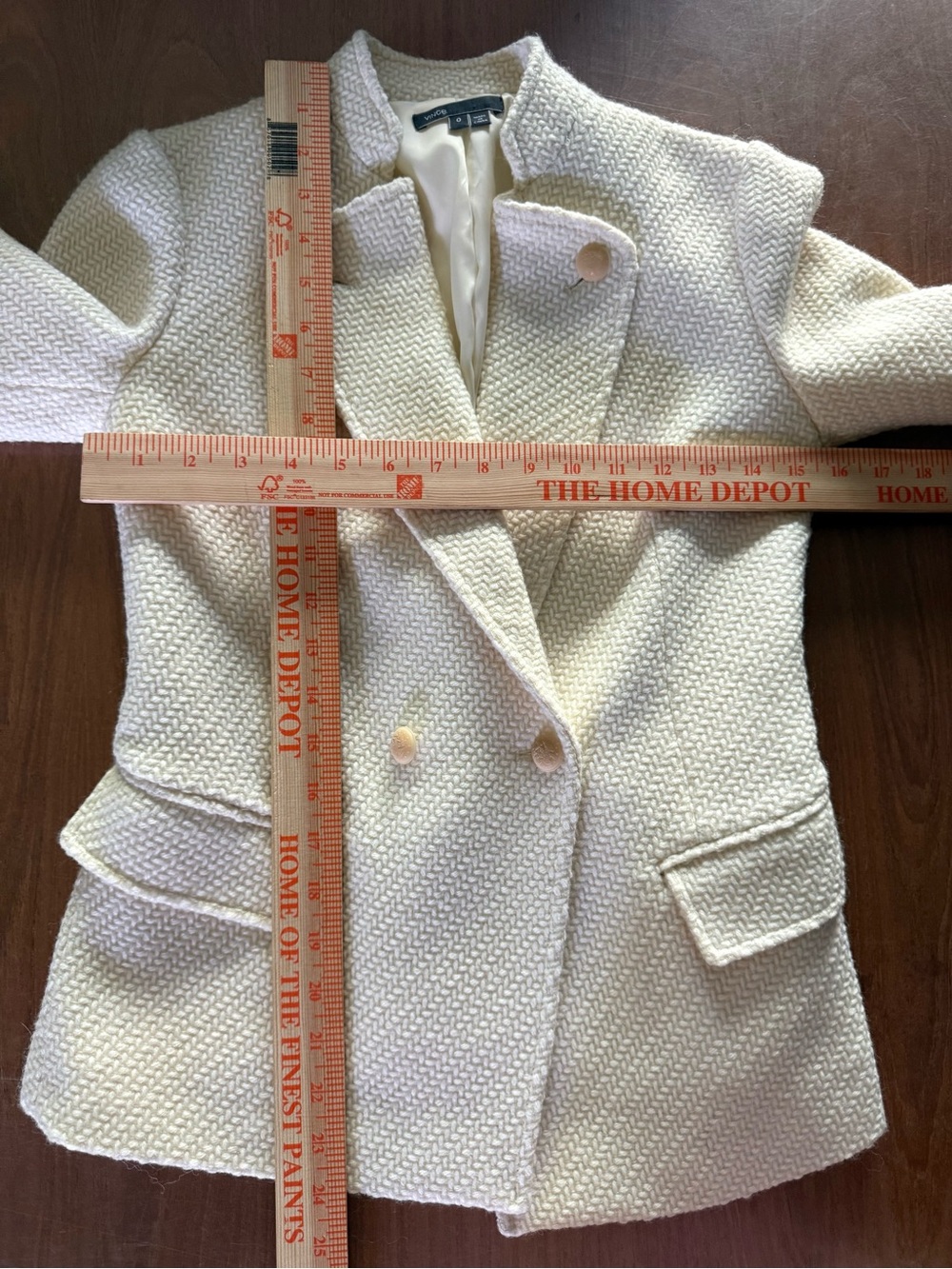 Vince Ivory Textured Wool Blend Double Breasted Blazer Jacket Size 0 - Picture 6 of 7
